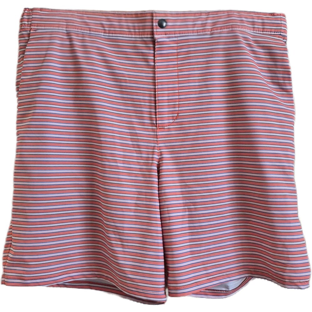 Lands' End Men's Swim Trunks Size Large Orange Stripes Lined UPF 50 Stretch NWT